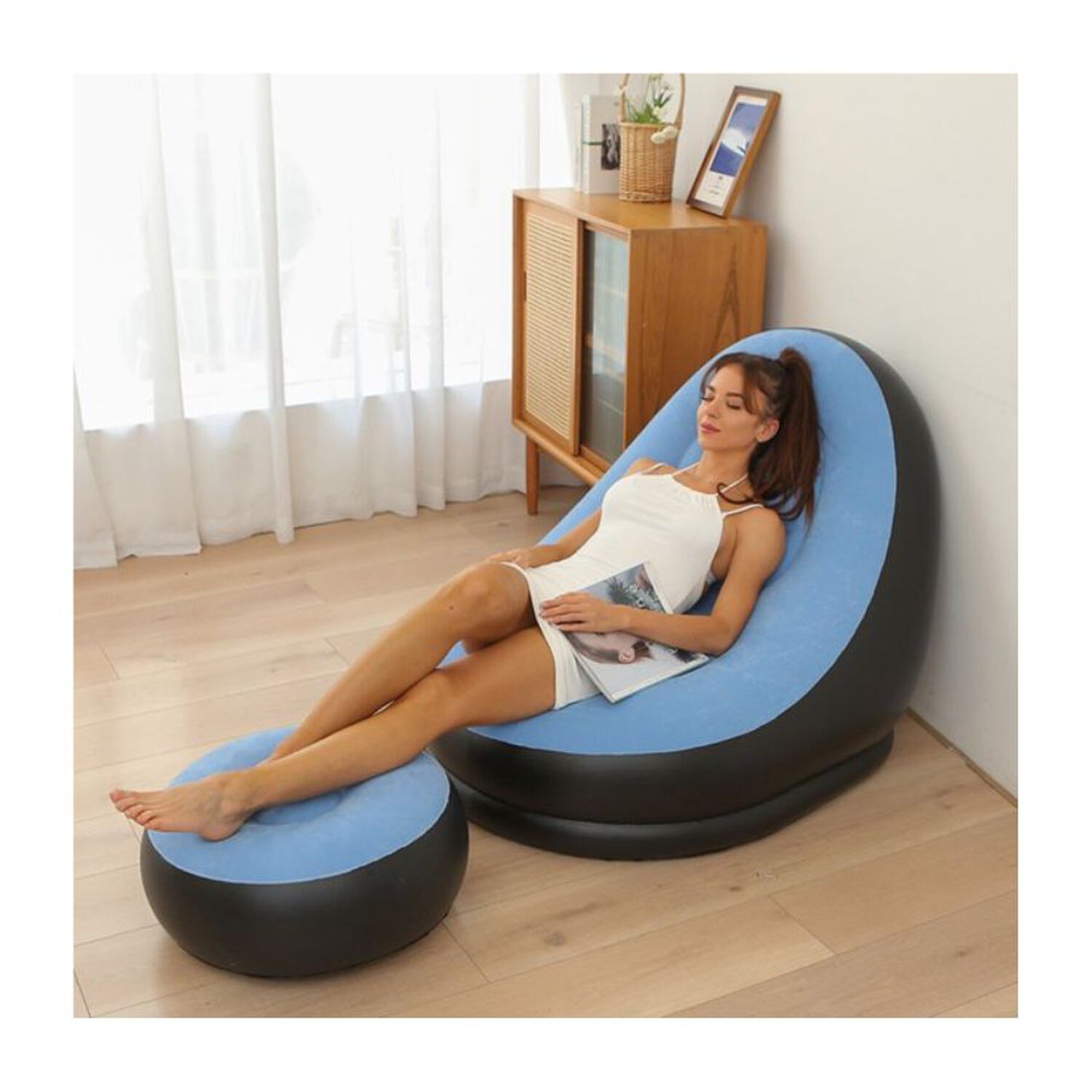 Sill&oacute;n Sof&aacute; Inflable Con Puff Reposapi&eacute;s Tumbona image number 4.0