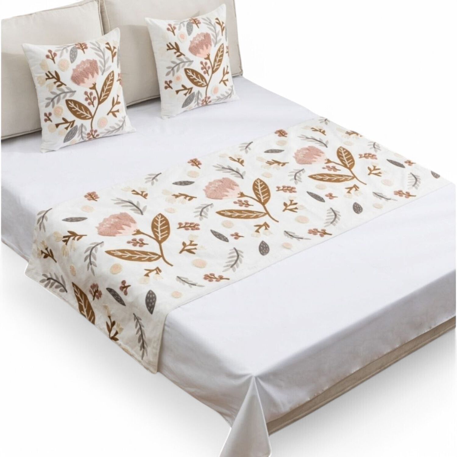  Piecera Bordada 210cm X 70cm + 2 Fundas 45cm X 45cm Para Cama De 2 Plazas O King - Pb4-9 image number 0.0