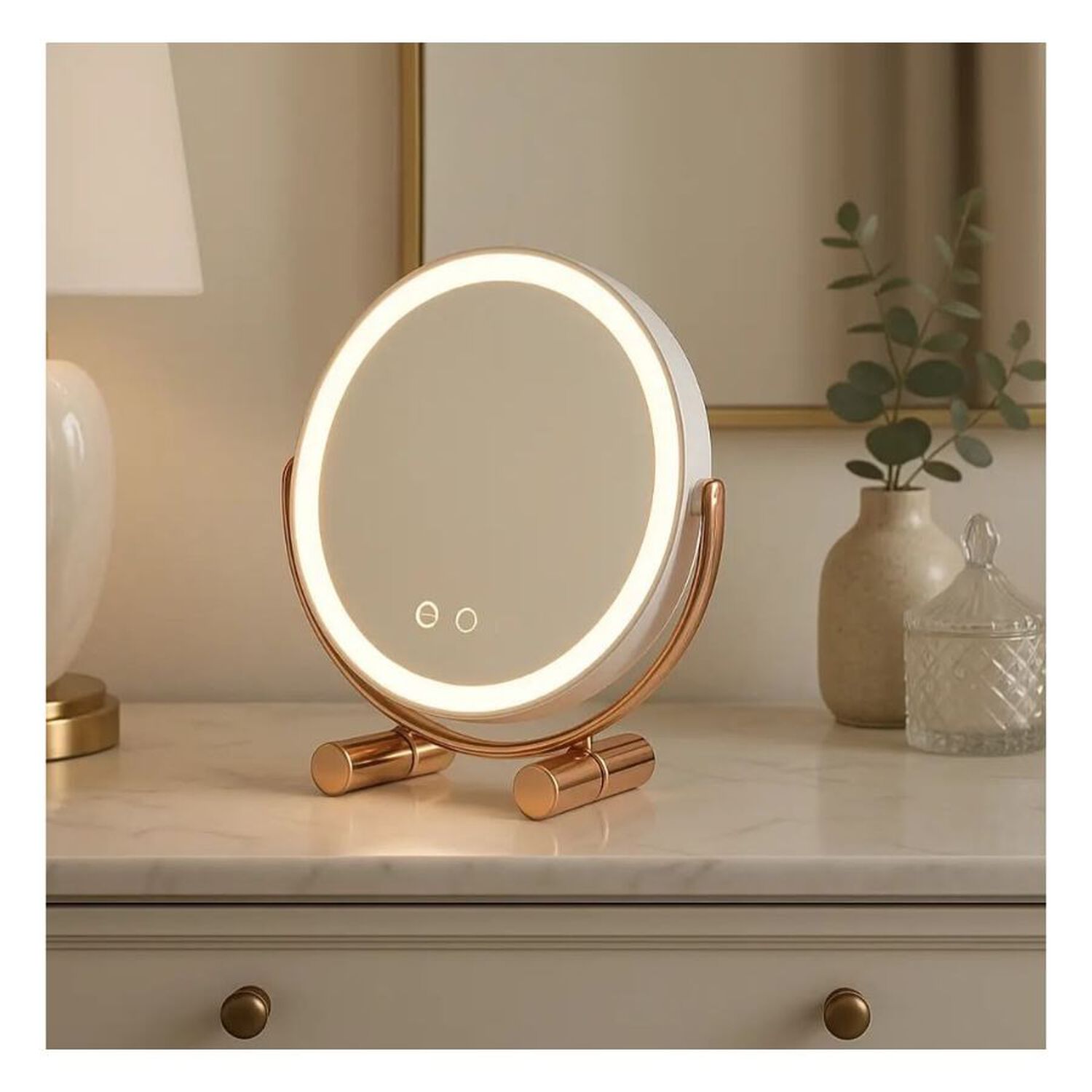 Espejo De Maquillaje Con Luz Led Recargable De Mesa Blanco image number 5.0