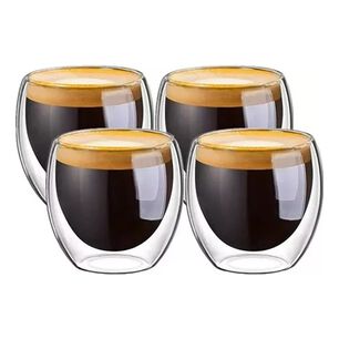 Set 4 Tazas Espresso Doble Pared Vidrio 250ml Cukin Transparente
