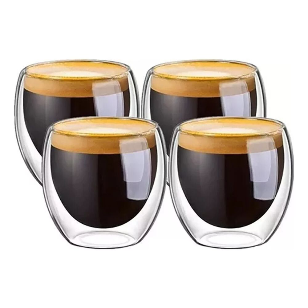 Set 4 Tazas Espresso Doble Pared Vidrio 250ml Cukin Transparente image number 0.0