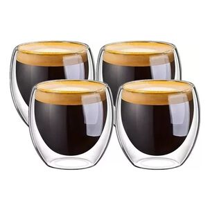 Set 4 Tazas Espresso Doble Pared Vidrio 250ml Cukin Transparente Set 4 Tazas Espresso Doble Pared Vidrio 250ml Cukin Transparente