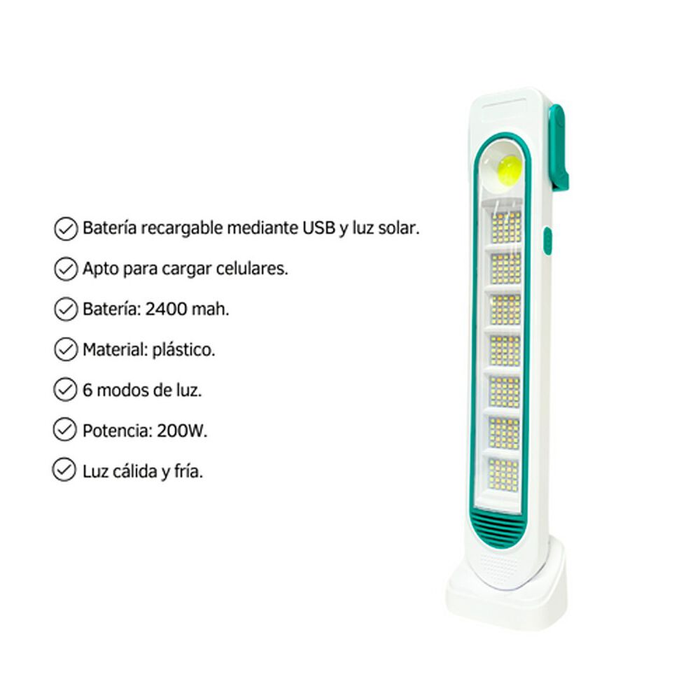 Luz De Emergencia Recargable Panel Solar Luz Fría Y Cálida 200w image number 3.0