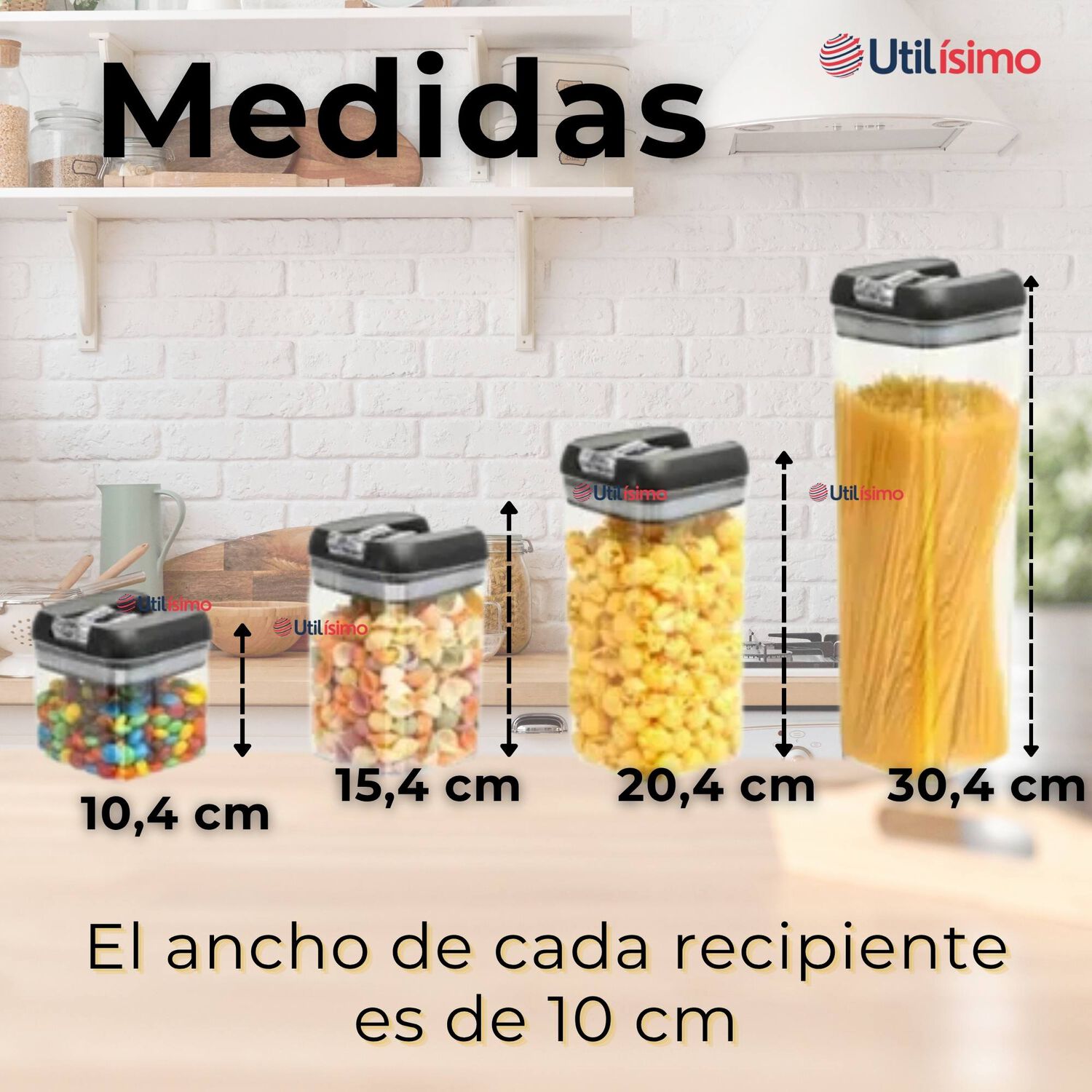 Set Contenedores De Alimentos 7 Piezas Herm&eacute;ticos De Plastico Cocina Despensa Negro image number 2.0