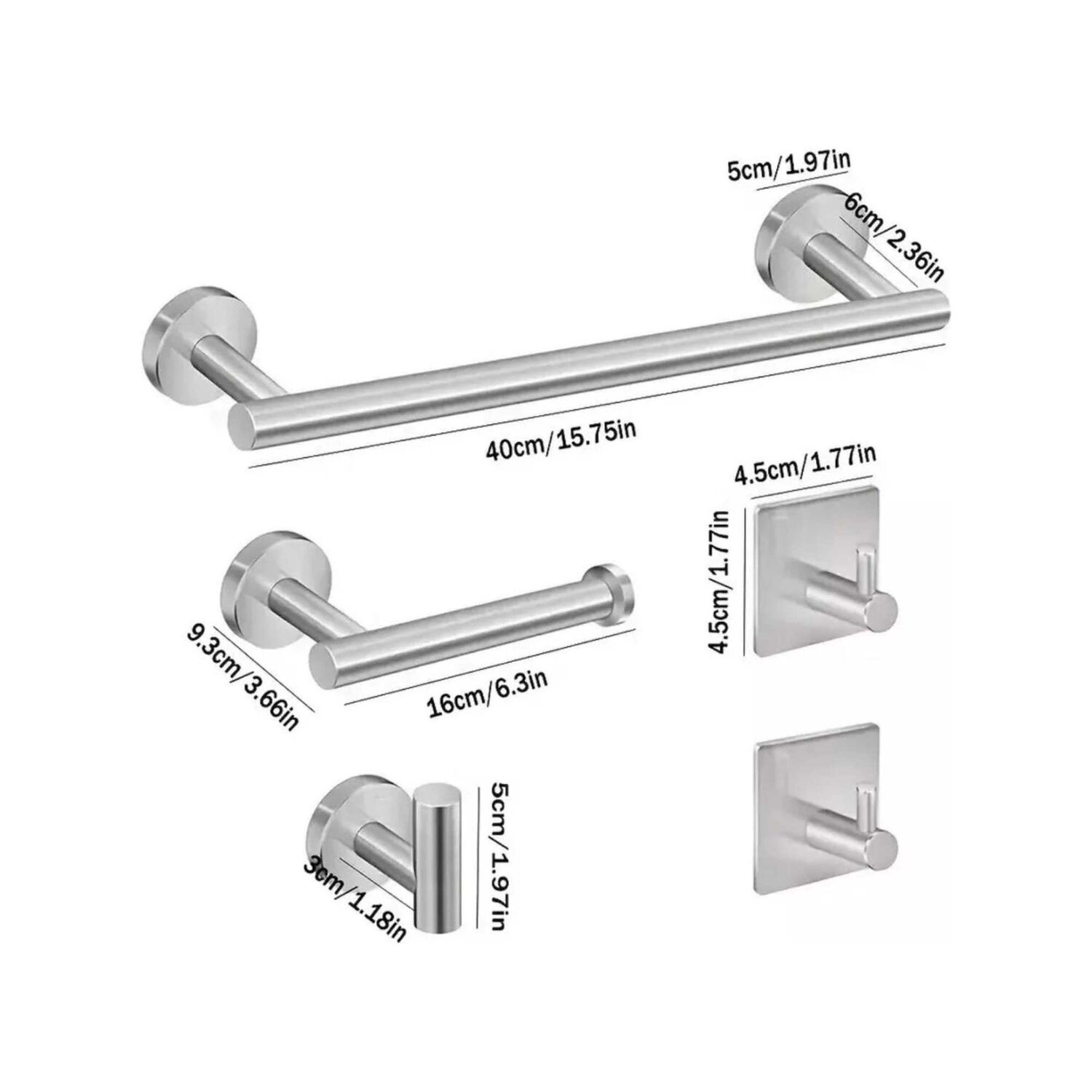 Set 5 Accesorios Ba&ntilde;o Acero Inoxidable Ba&ntilde;o F&aacute;cil Instalaci&oacute;n image number 2.0