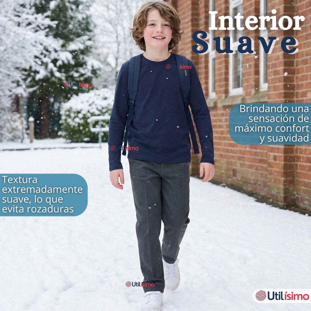 Polera Camiseta Polar Azul Primera Capa Escolar Cuello Redondo Manga Larga Ni&ntilde;o image number 8.0