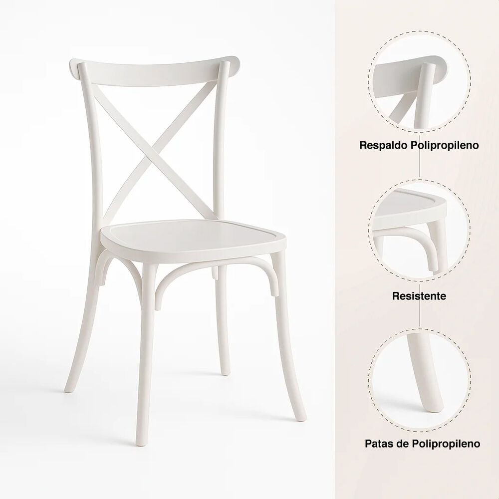 Pack 4 Sillas De Terraza O Comedor Crossback Danubio - Blancas image number 4.0