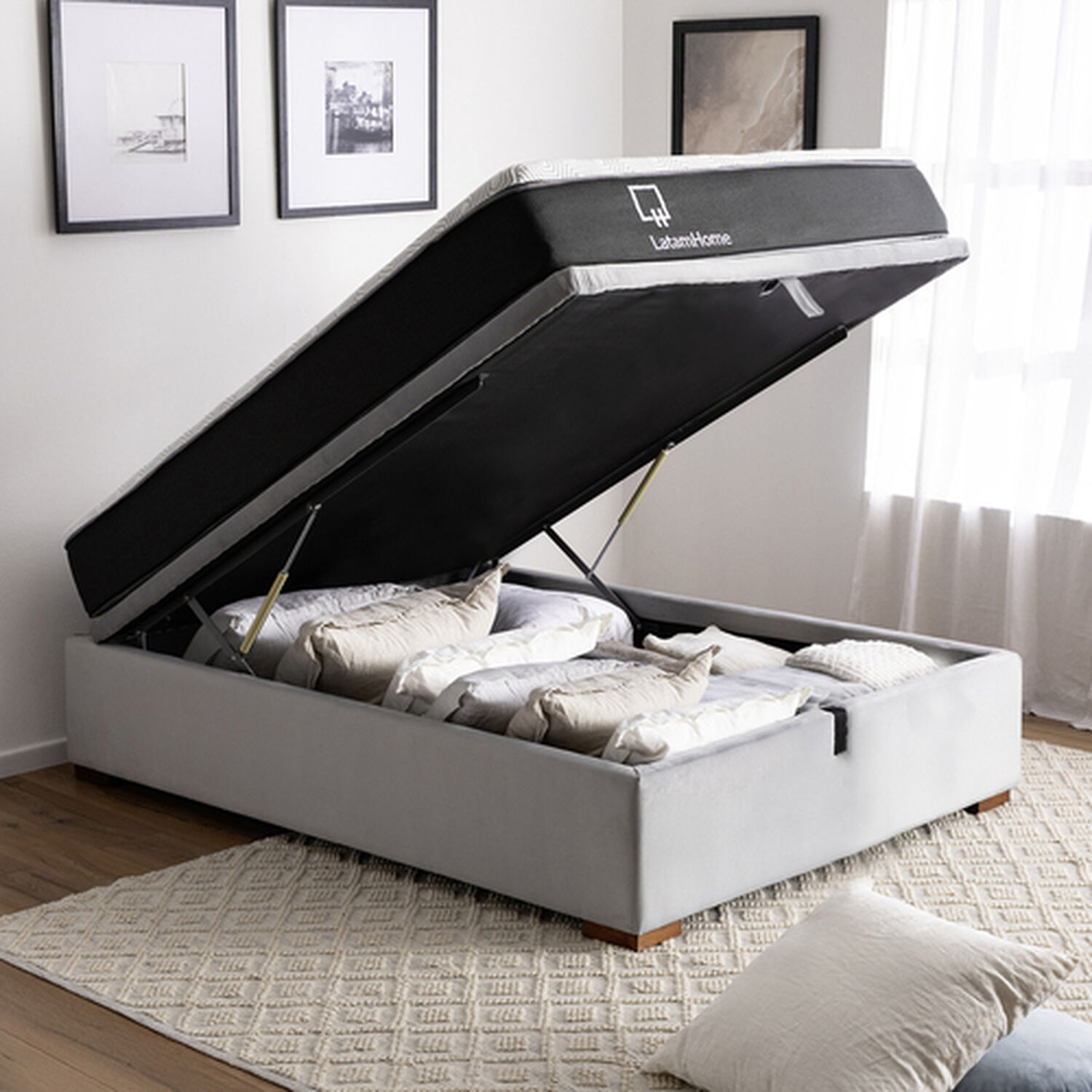 Cama Funcional Boxet 1 1/2 Plaza Colchon Resortes New Top Funda Lavable Gris image number 0.0