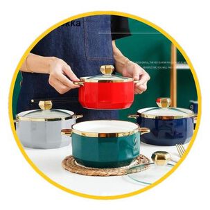 Bowl Tipo Olla Cerámica Nórdico Dorado Ramen