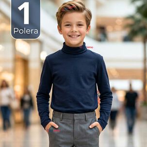 Polera Camiseta Polar Azul Oscuro Primera Capa Beatle Manga Larga Ni&ntilde;o