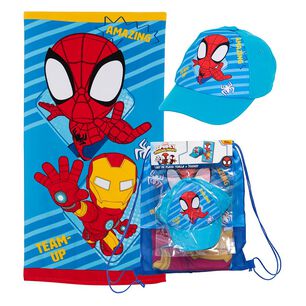Toalla De Playa Infantil + Jockey Spiderman Poder / 140x70 Cm