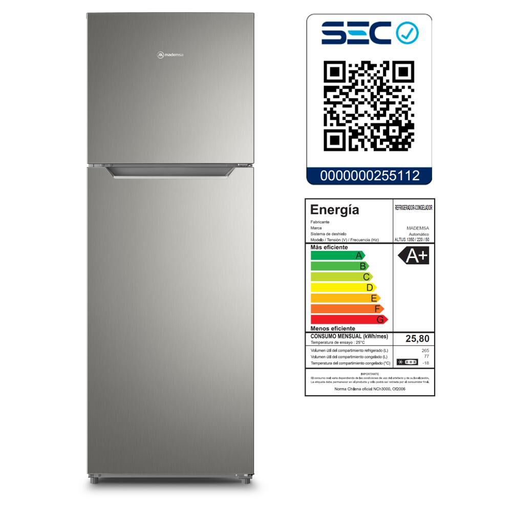 Refrigerador Top Freezer Mademsa Altus 1350 / No Frost / 342 Litros / A+ image number 7.0