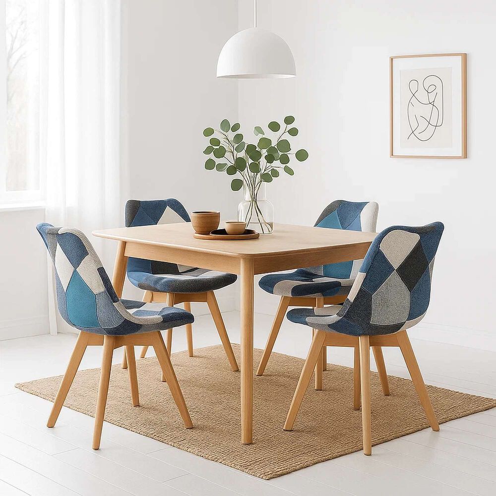 Pack De 4 Sillas Eames Patchwork Acolchada Tela Wood - Celeste image number 2.0