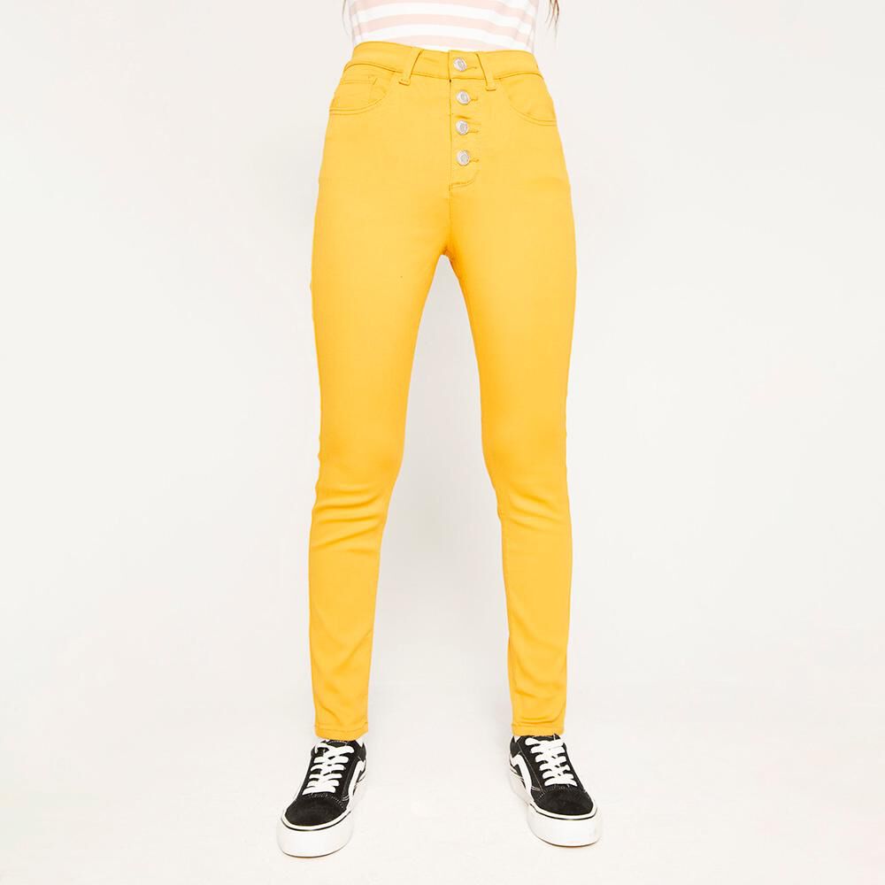 Jeans Color Con Botones Tiro Alto Super Skinny Mujer Freedom