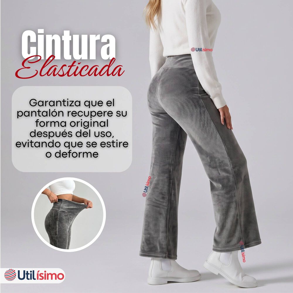 Pantal&oacute;n Cotel&eacute; Palazzo Polar Con Chiporro Elasticado T&eacute;rmico Gris Melange image number 8.0
