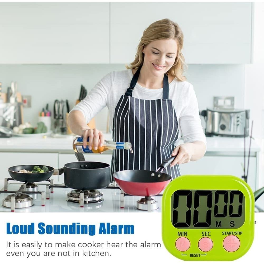 Temporizador Digital Cocina Verde Pantalla Grande Alarma Fuerte image number 2.0
