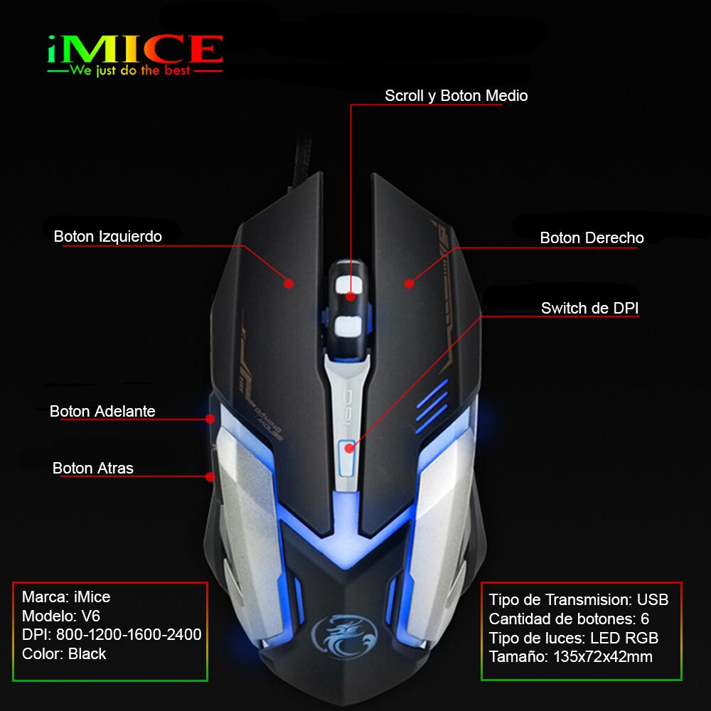 Mouse Gamer Premium Imice V6 2400 Dpi Retroiluminado Usb image number 4.0