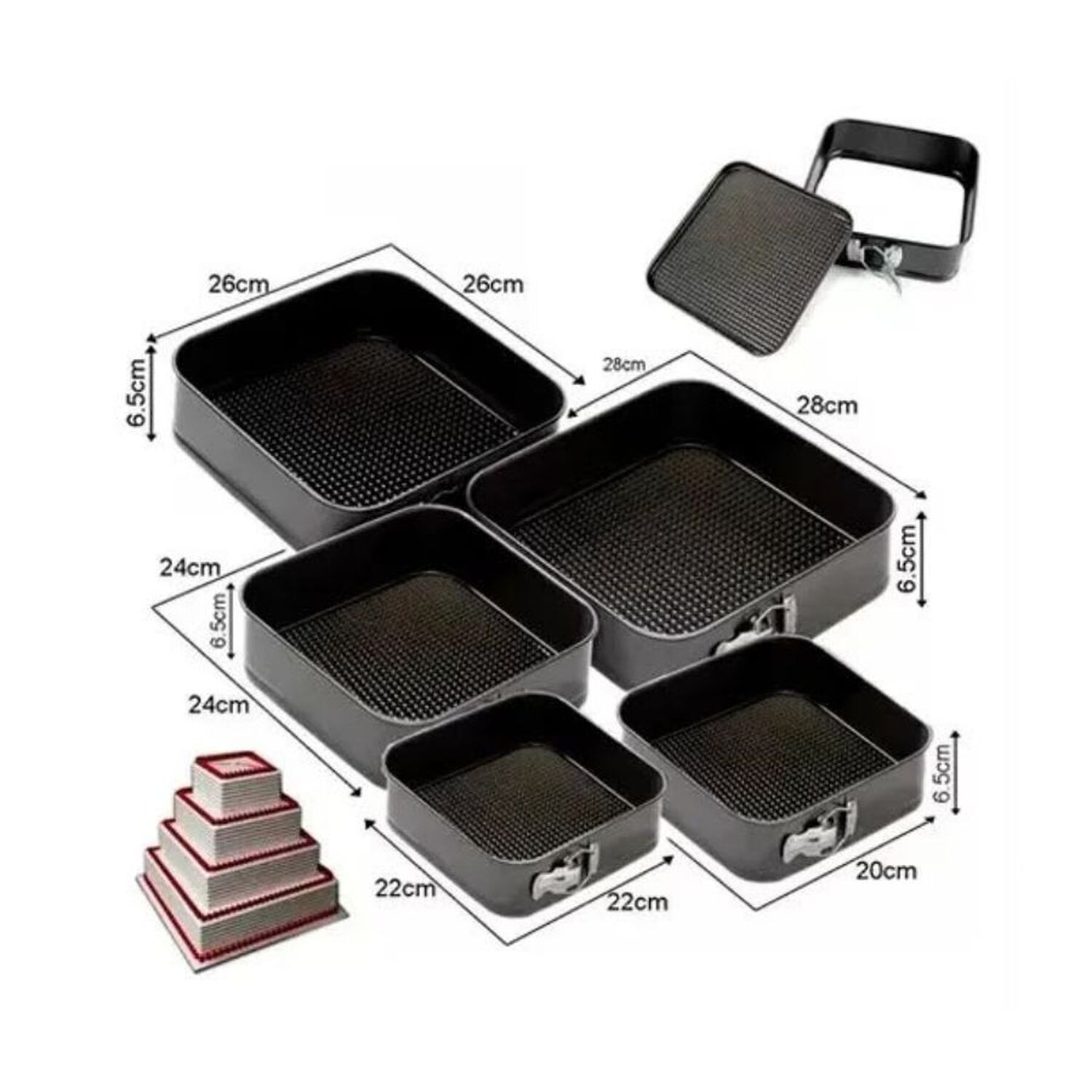 Set 5 Moldes Cuadrados Desmontables Antiadherentes Para Tortas Y Reposter&iacute;a image number 4.0