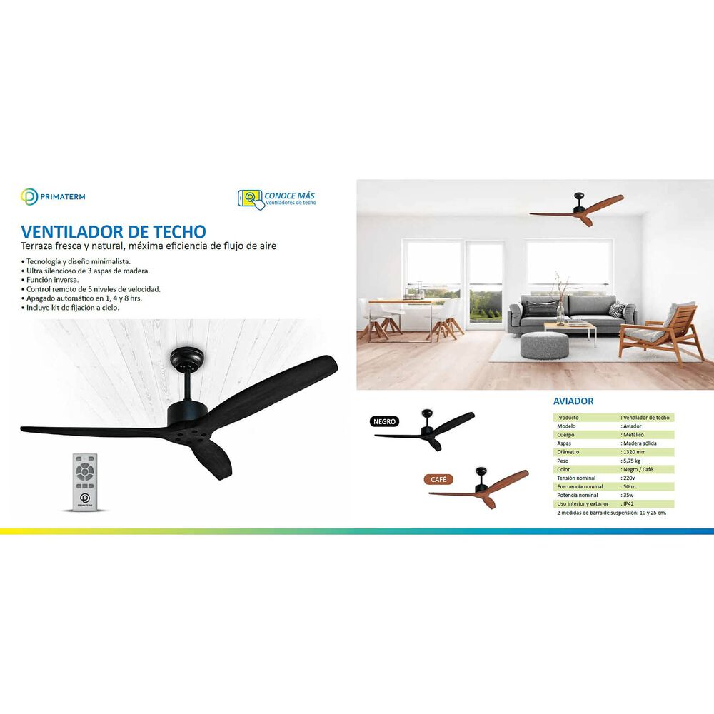 Ventilador De Techo Aviador Negro Ajustable 52 Primaterm image number 6.0