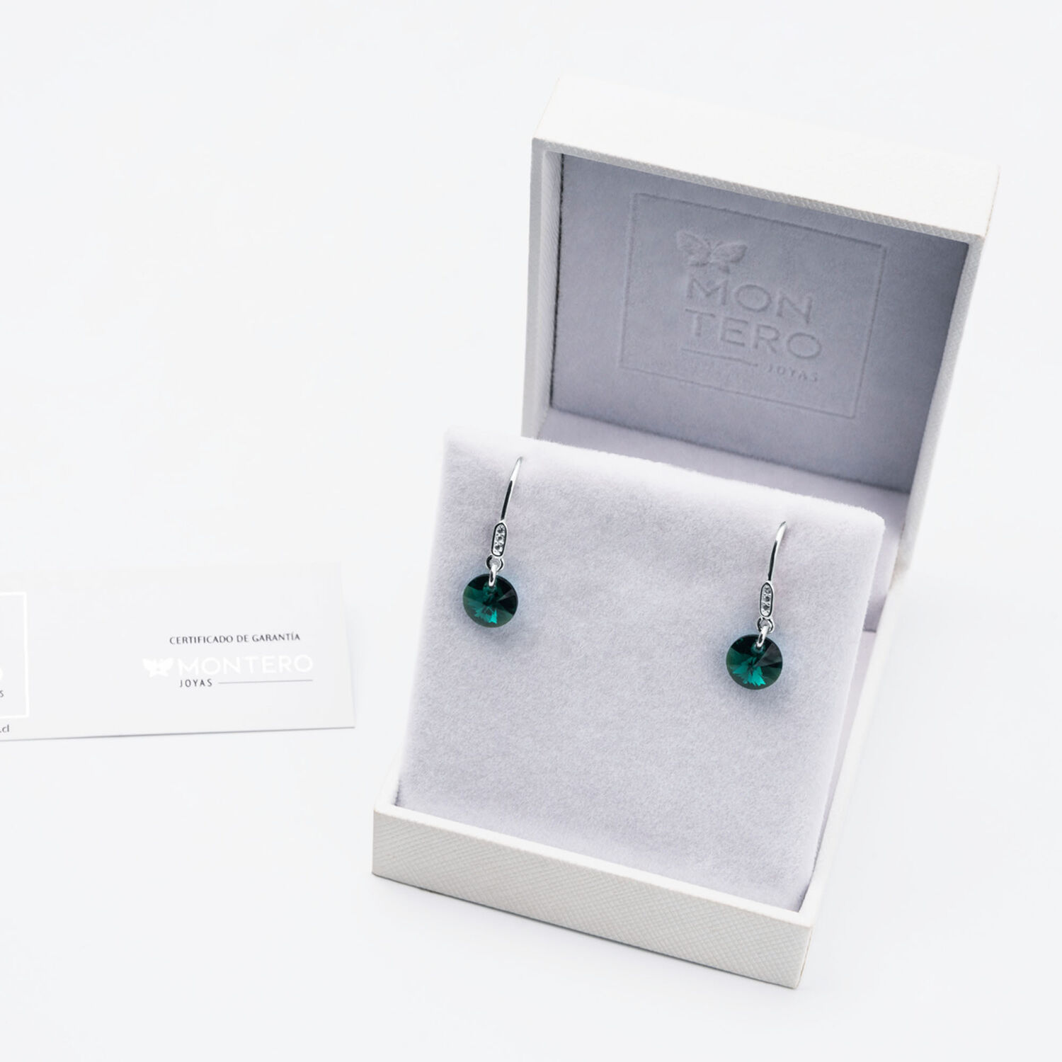 Aros Punto De Luz Circon Plata 925 Y Cristal Genuino Emerald Shimmer image number 2.0