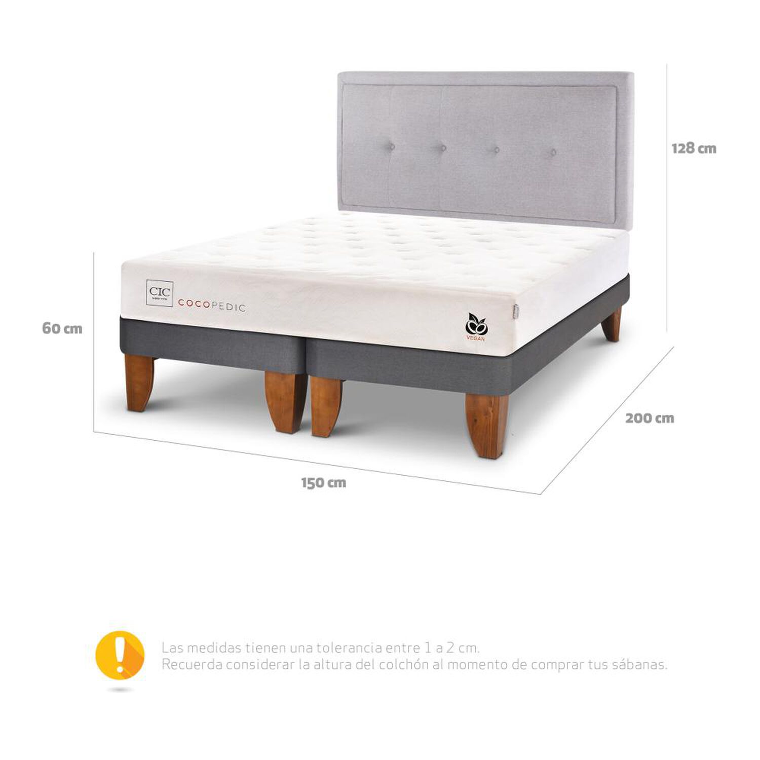 Cama Europea Cic Cocopedic / 2 Plazas / Base Dividida + Respaldo image number 4.0