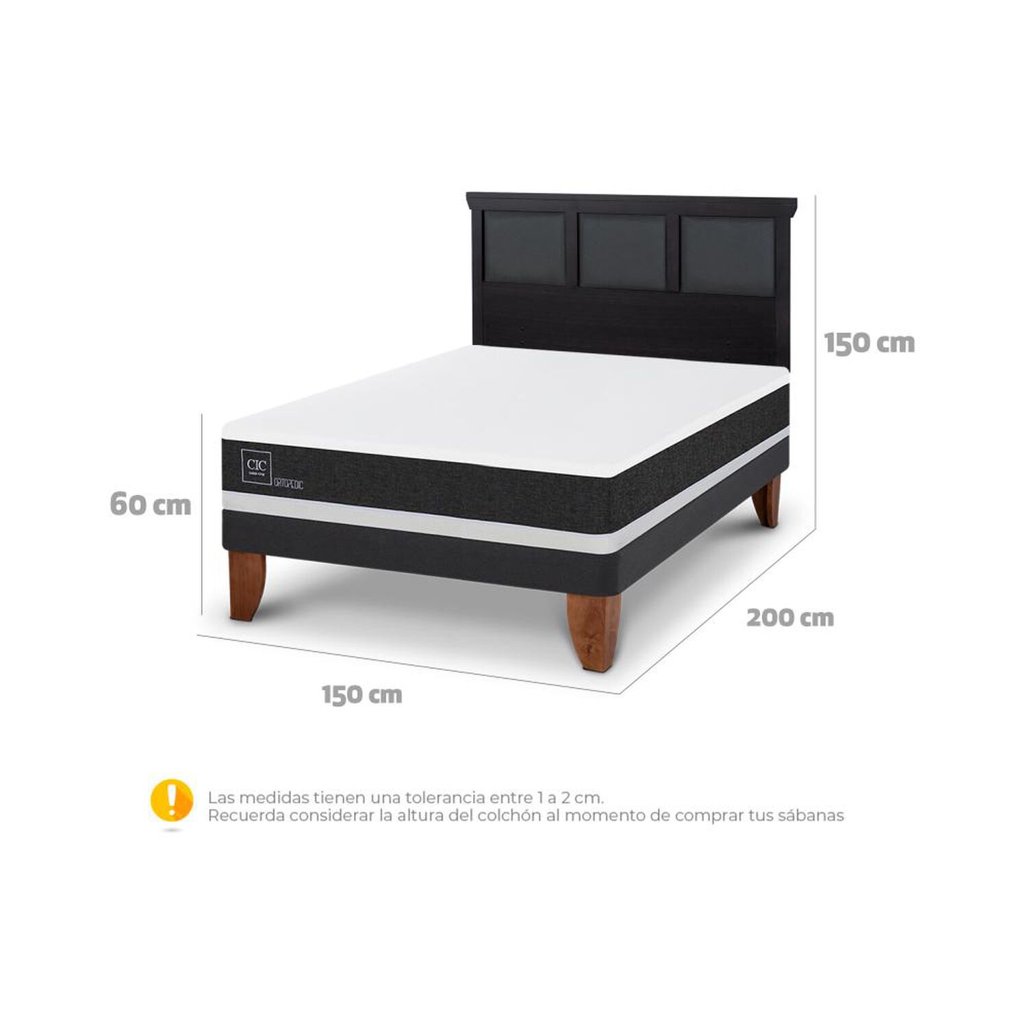 Cama Europea Cic Ortopedic / 2 Plazas / Base Normal + Respaldo image number 5.0