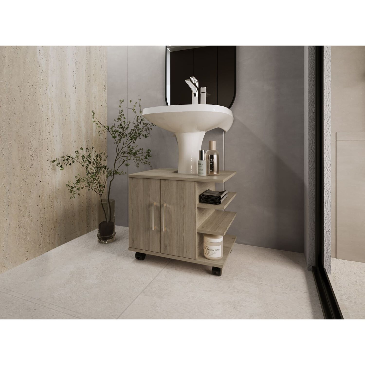 Mueble Ba&ntilde;o 2 Puertas Fm-003c Caf&eacute; Claro image number 4.0