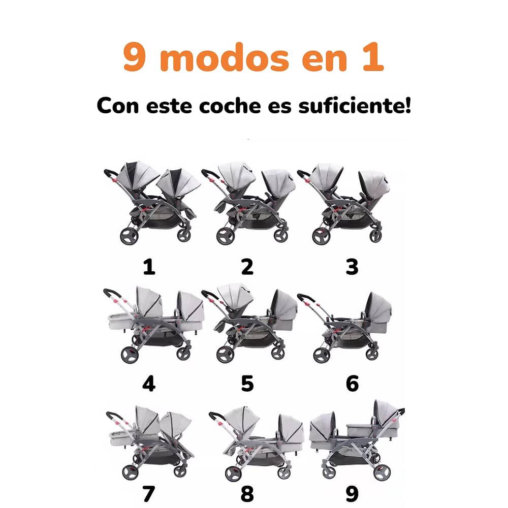 Coche Doble Duo Reclinable 9 Modos En 1 Lubabycas Gris image number 4.0