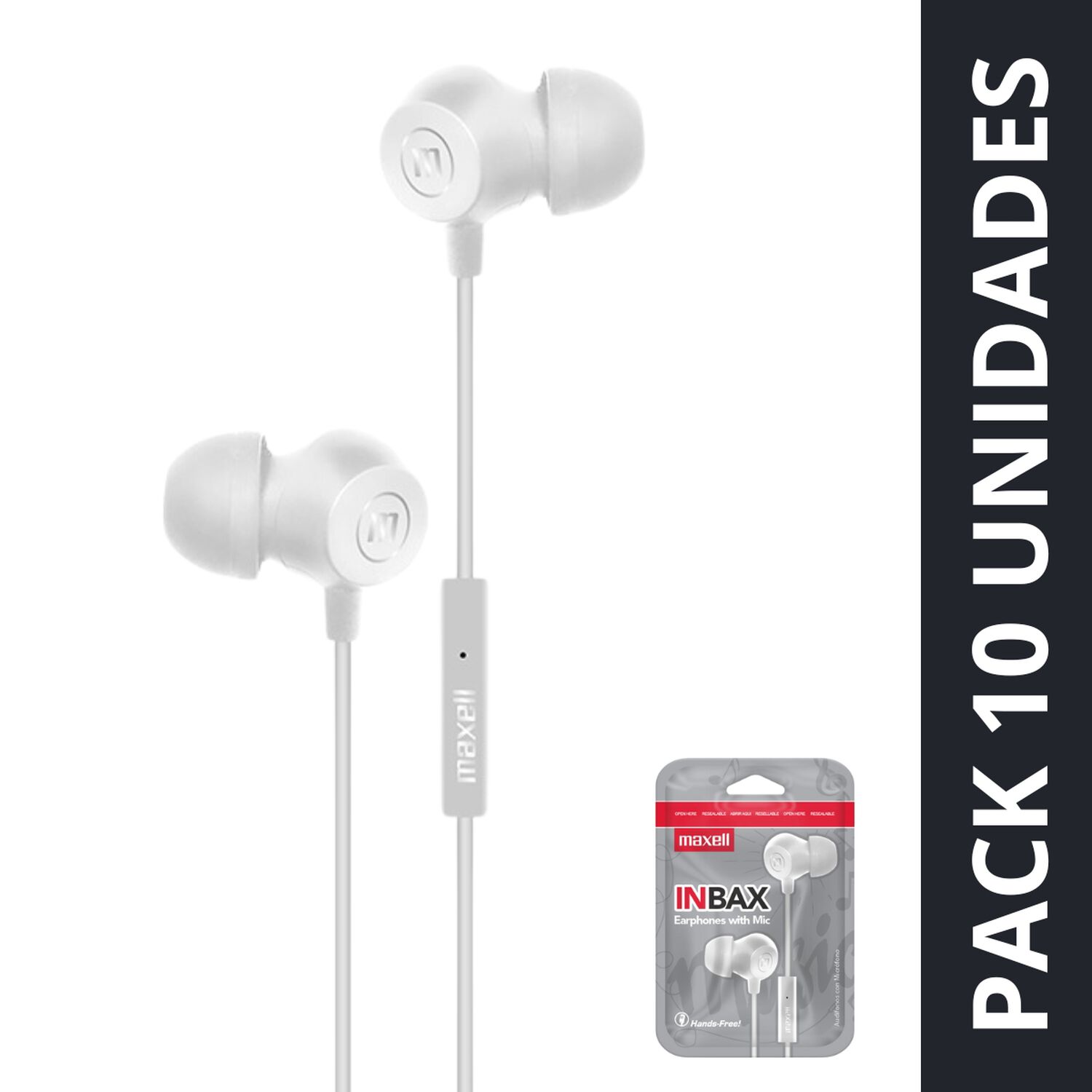 Pack 10 Aud&iacute;fonos Maxell In-bax Con Micr&oacute;fono In Ear 3.5mm Blanco image number 0.0
