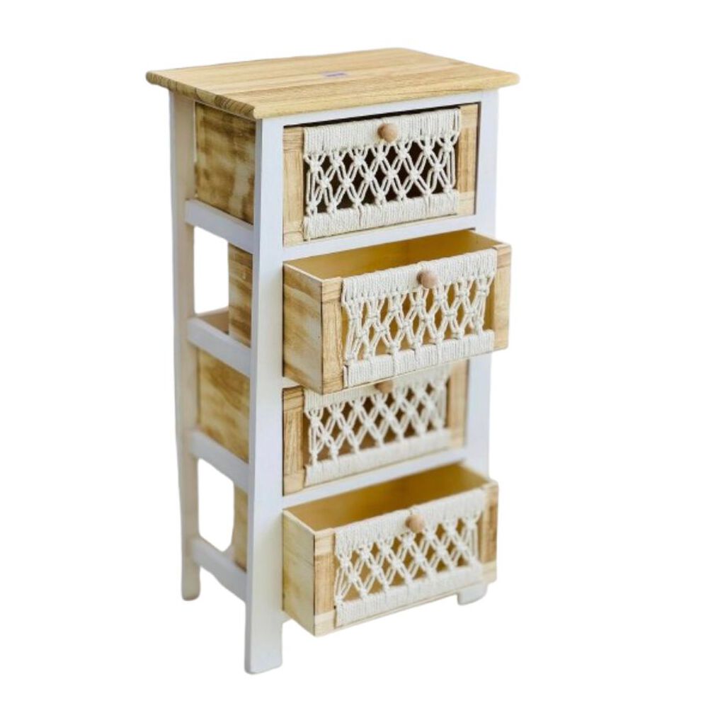 Cajonera De Madera R&uacute;stica Y Crochet 4 Cajones image number 1.0