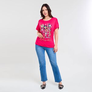 Polera Lisa Manga Corta Cuello Redondo Mujer Sexy Large