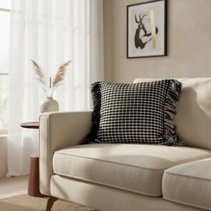 Set De 2 Cojines Decorativos Boho Blanco Y Negro Con Flecos