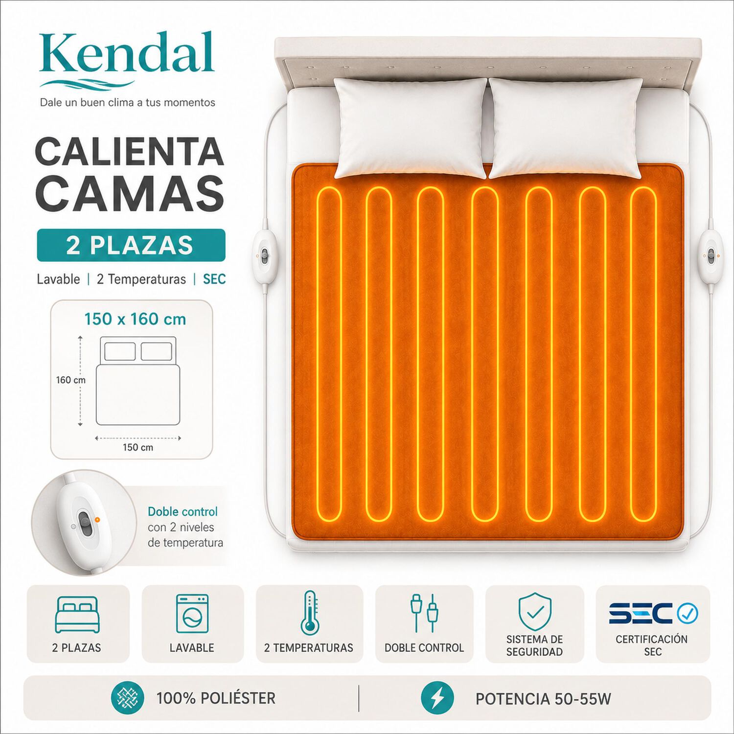 Calienta Camas Kendal 2 Plaza Lavable / 2 Temperaturas / Sec image number 5.0