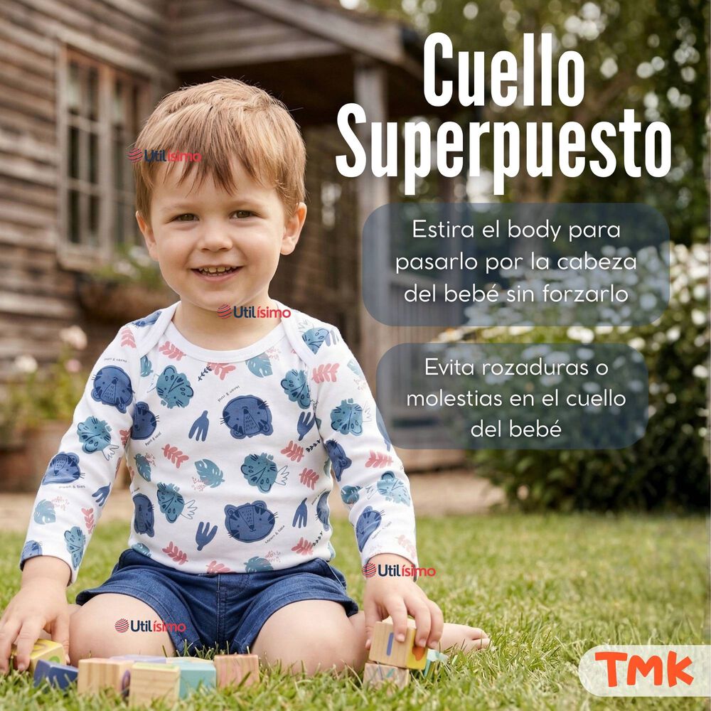 Pack 5 Bodys Manga Larga 100% Algod&oacute;n Beb&eacute; Ni&ntilde;o Friendly Safari image number 5.0