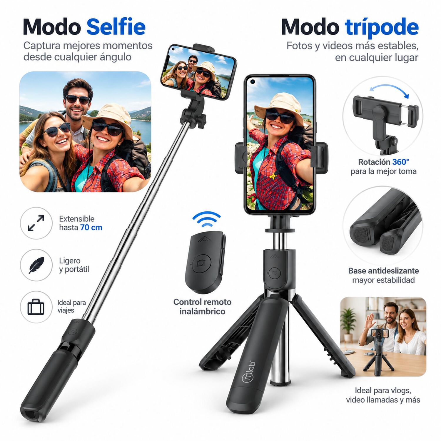 Soporte Kit Selfie Tripode Bluetooth (4en1) Multiprop&oacute;sito image number 5.0