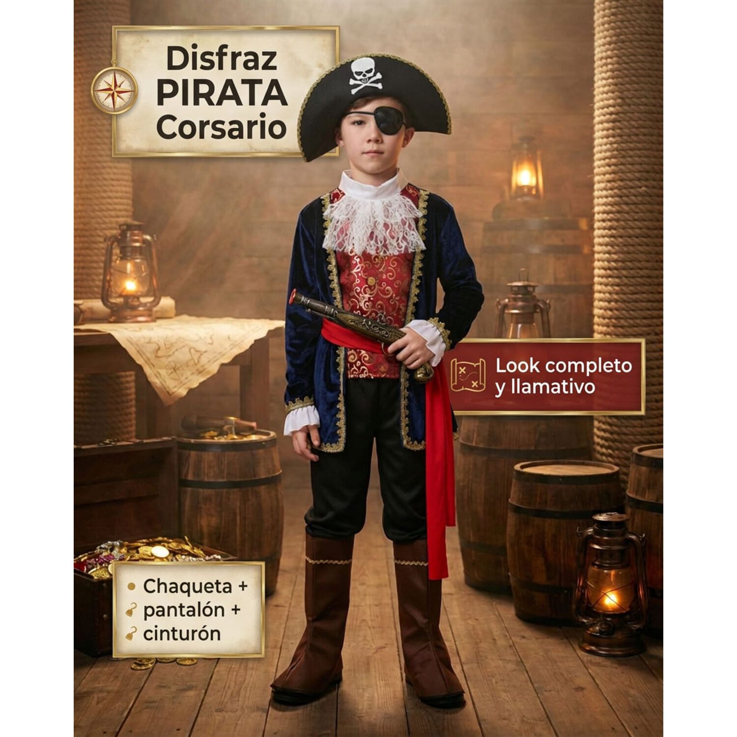 Disfraz Cosplay Pirata Corsario Piratas Infantiles Todos Ni&ntilde;o image number 15.0