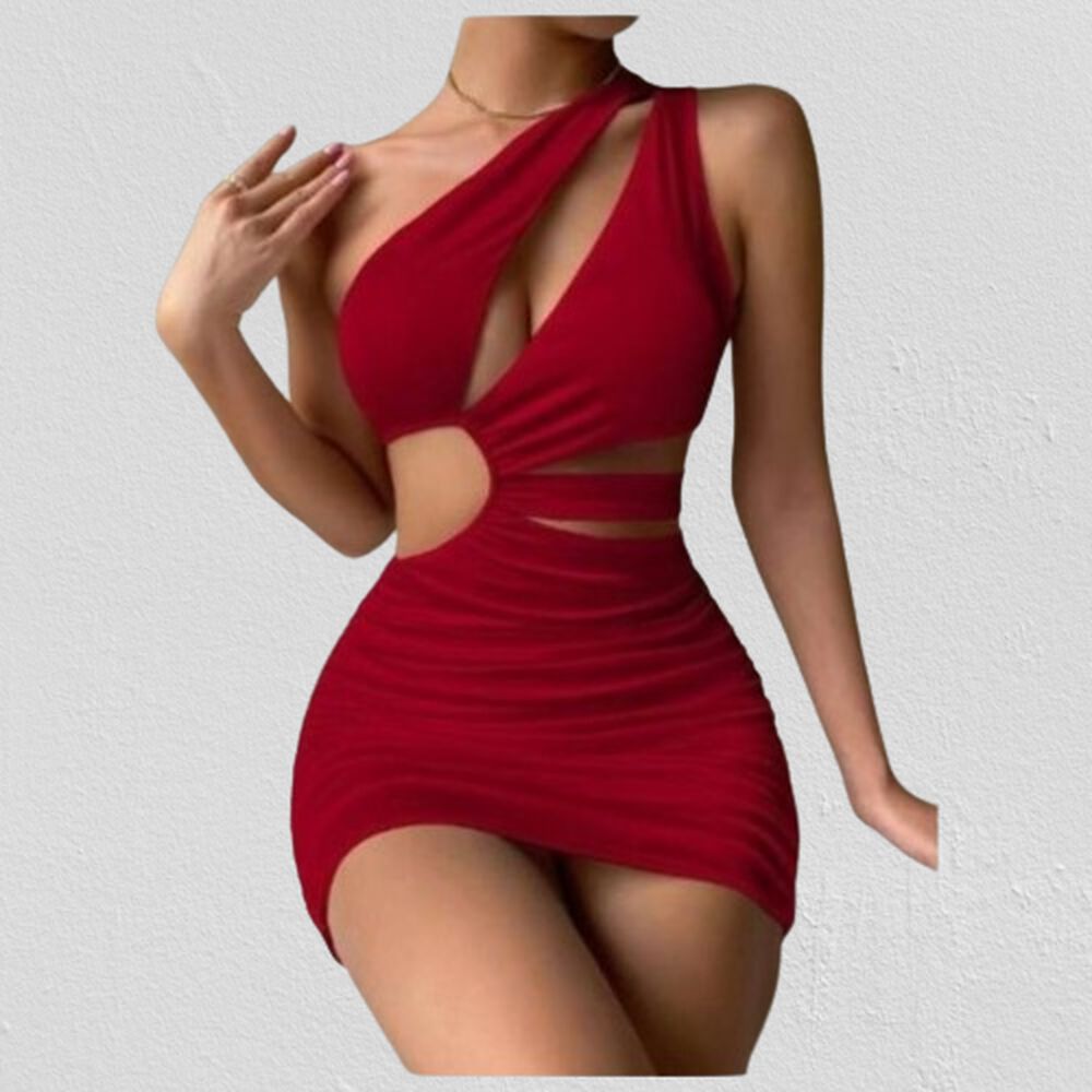 Vestido Hombro Cruzado Escote Lateral Horma Sirena Elegante image number 1.0
