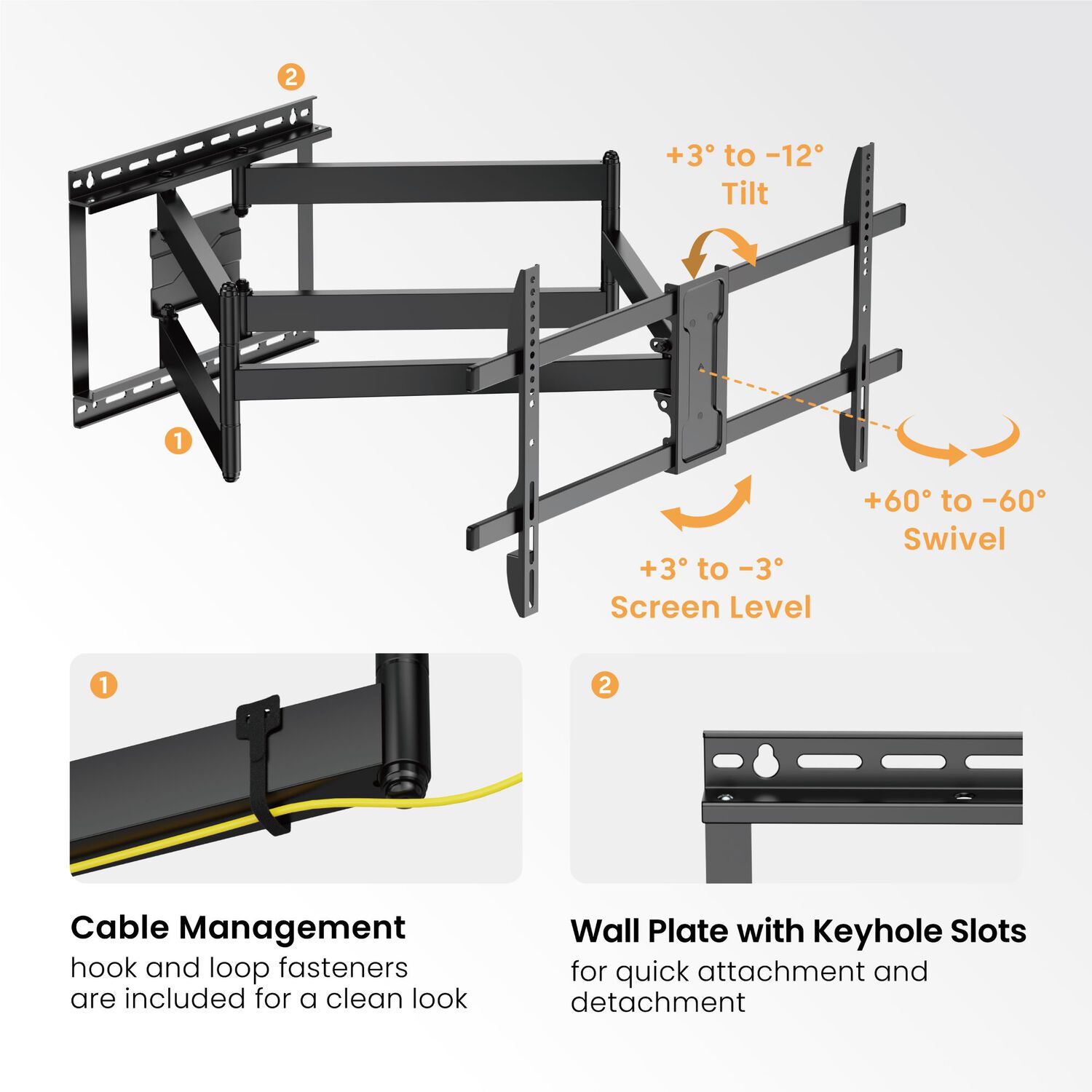 Soporte Para Tv Con Doble Brazo - 1.08m 43" A 90" 60kg - Sbrp84-486xl Brasforma image number 8.0
