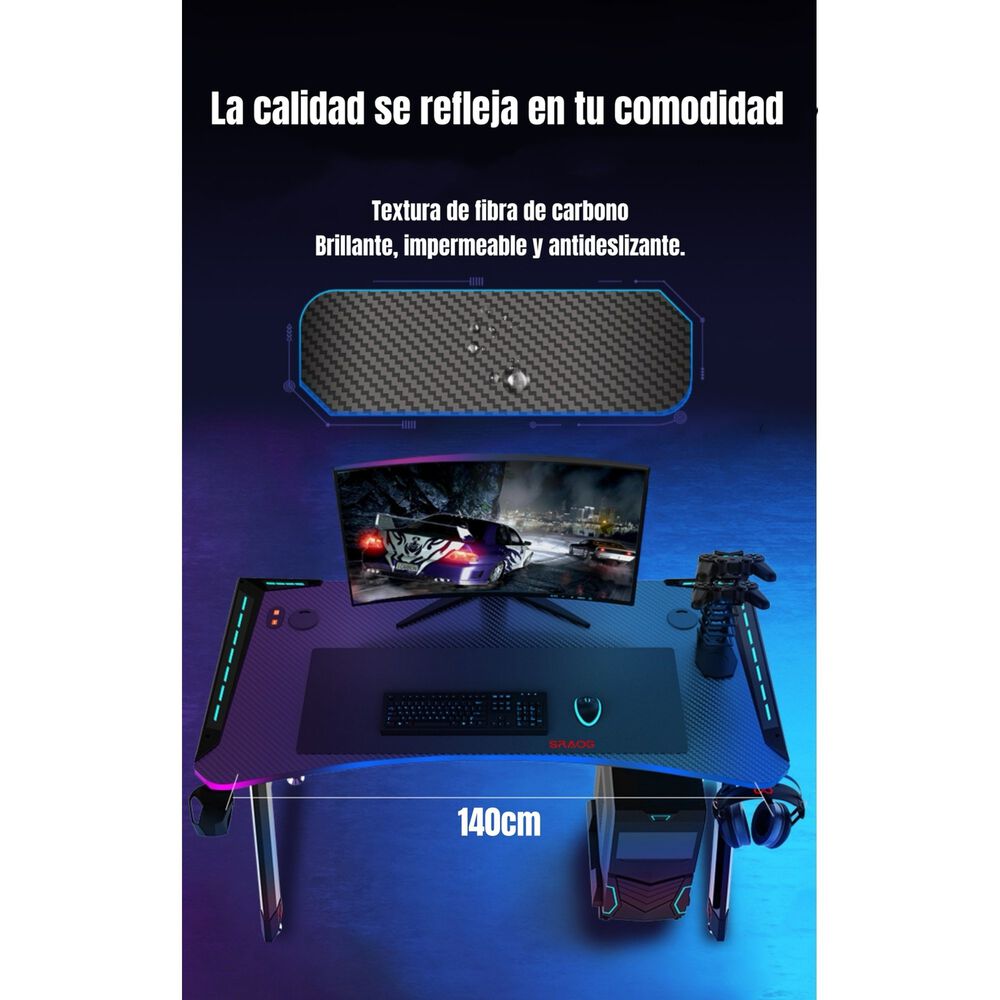 Escritorio Gamer Con Luces 140x60x73cm Negro By Lubabycas image number 12.0