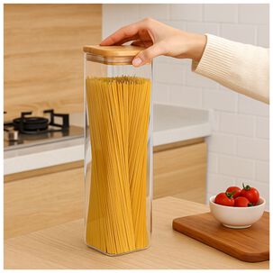 Set 2 Frascos Hermeticos Cuadrado 2400ml Vidrio 25cm Bambú