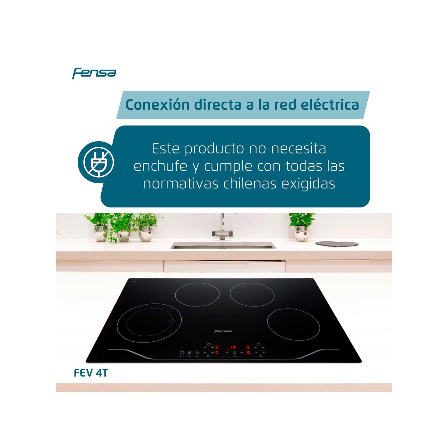 Encimera El&eacute;ctrica 4 Platos Fensa Vitrocer&aacute;mica Fev 4t Negra image number 6.0