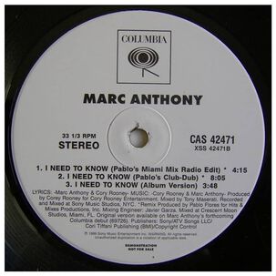 Marc Anthony - I Need To Know (promo) | 12" Maxi Single Usado