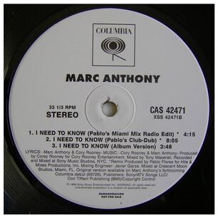 Marc Anthony - I Need To Know (promo) | 12" Maxi Single Usado