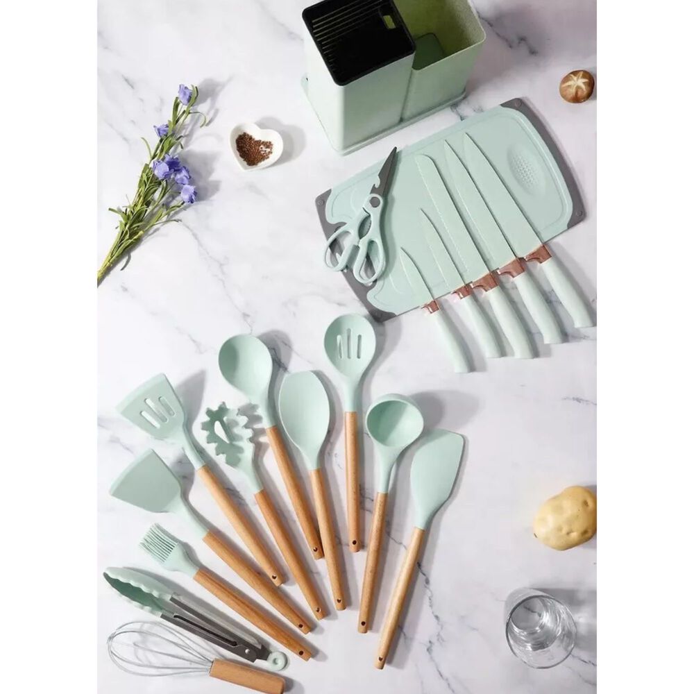 Set 19 Utensilios Cocina Silicona Acero Inoxidable Verde image number 3.0