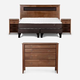 Cama Europea Rosen Ergo T / 2 Plazas / Base Dividida + Set De Maderas Ferrara + C&oacute;moda Baker