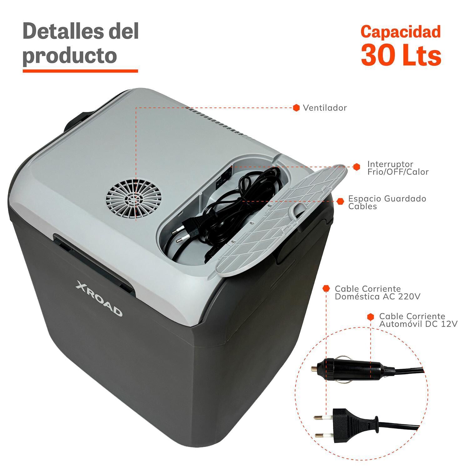 Cooler El&eacute;ctrico Port&aacute;til 25 Lts Gris 12v Xroad image number 3.0