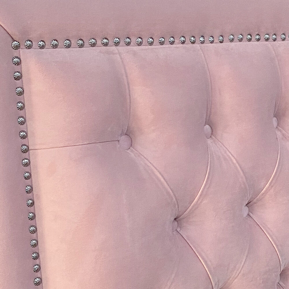 Respaldo De Cama Capitoné Frame Tachas Felpa Rosado Claro 1 Plaza image number 2.0