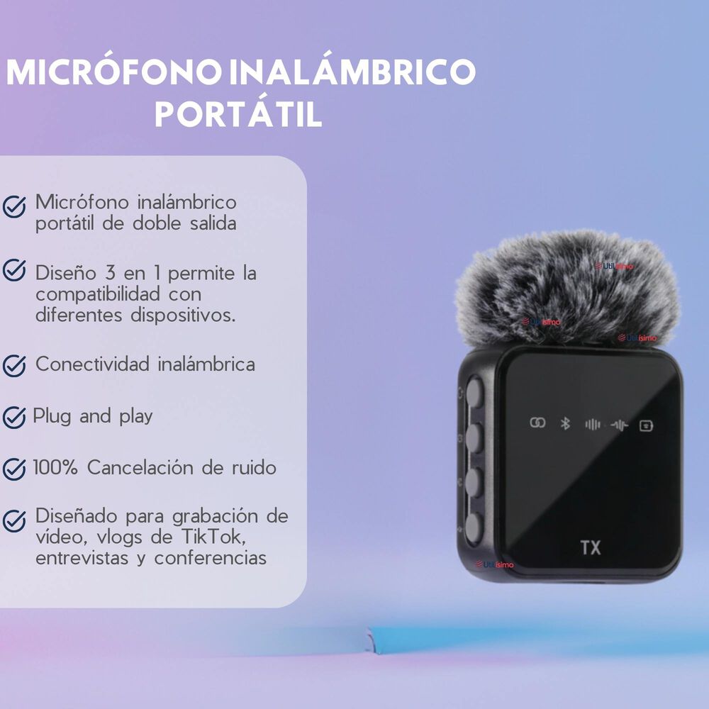 Pack 2 Micr&oacute;fonos Inal&aacute;mbrico 3 En 1 Para Celular Iphone Android Profesional Lavalier image number 2.0