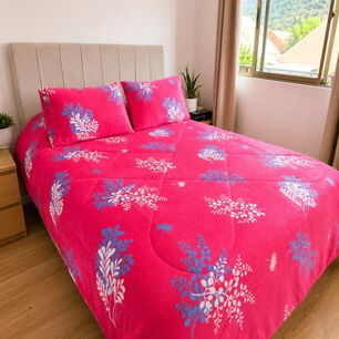 Cubrecama 2 Plazas Polar Con Chiporro Fucsia Floral - 230x250 Cm
