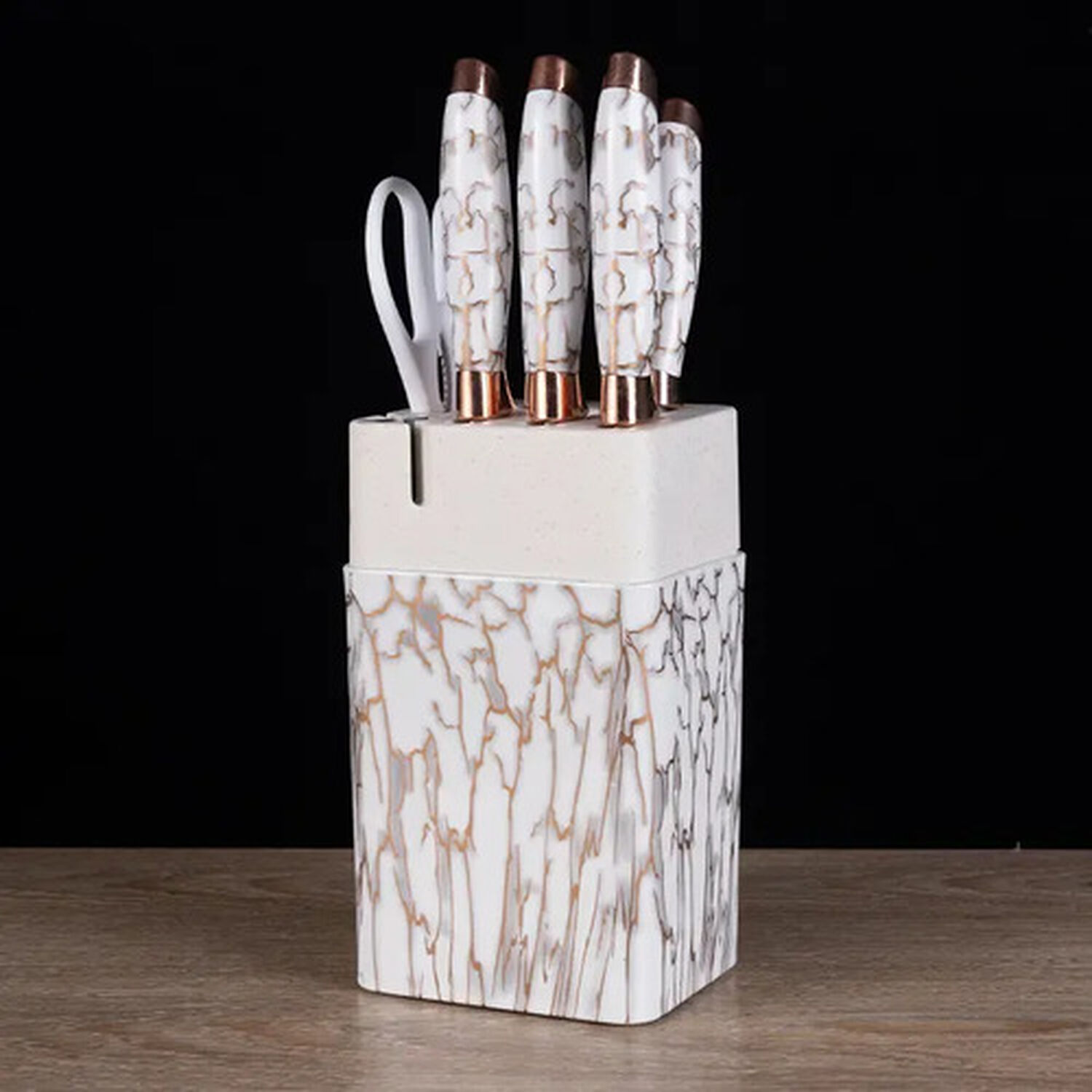 Set De Cuchillos De Cocina Marble Lux Blanco Dorado image number 2.0